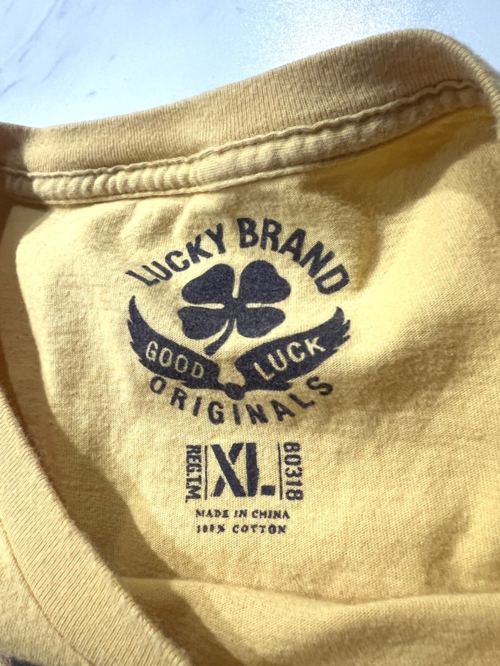 Lucky Brand Nashville Guitars Retro Print Yellow Graphic Cotton T Shirt XL - Picture 5 of 10